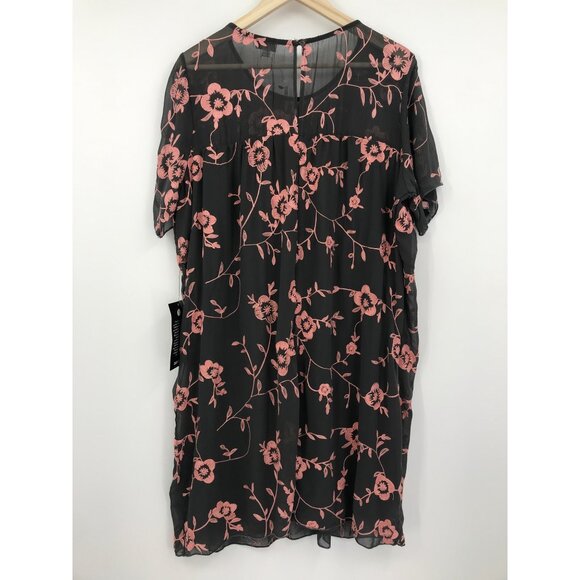 Avenue Chiffon Embroidered Floral Dress Gray Pink 14/16 NEW - Picture 4 of 6